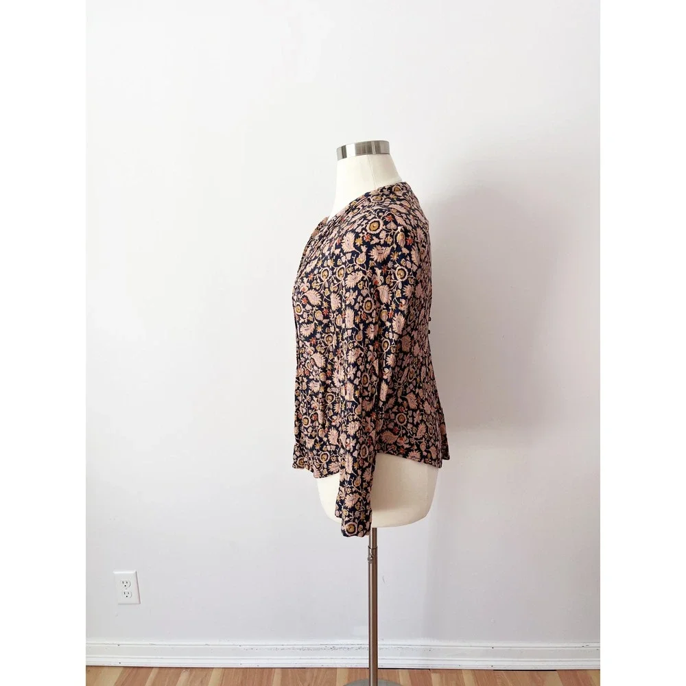 Market & Spruce Blouse Navy‎ Pink Floral Paisley Pintuck Pleated Rayon 1X - Picture 2 of 9